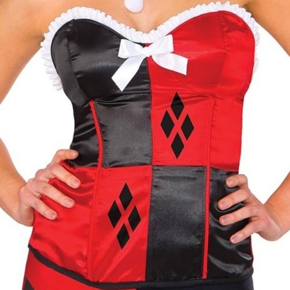 DC Comics Rubie's Batman Red Black Harley Quinn Cosplay Corset Top Medium Large